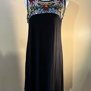 Black Midi Dress with Floral Embroidery.